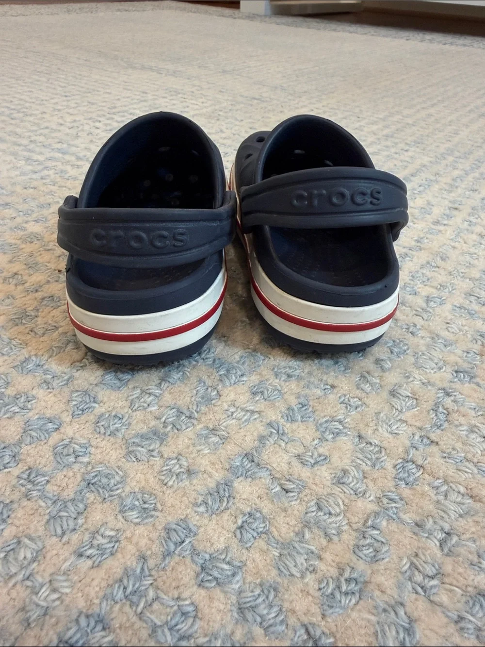 CROCS Kids Navy Clogs with Red and White Trim